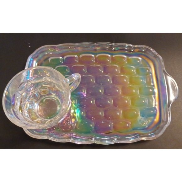 Kitchen Vintage Rainbow Iridescent Glass Snack Tray Cup 8 Piece Set Federal Glass Co Poshmark